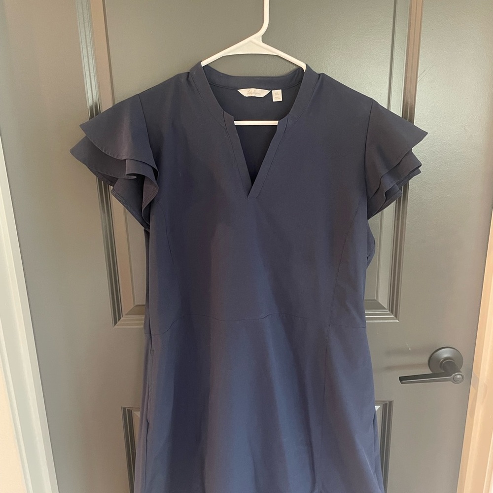 Lady Hagen Navy Flutter Sleeve Dress